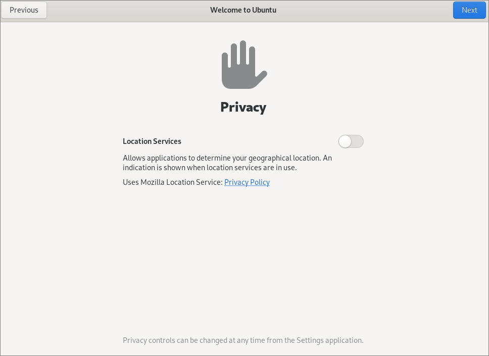 Ubuntu18.04（GNOME）の初期設定-Privacy（位置情報サービス）