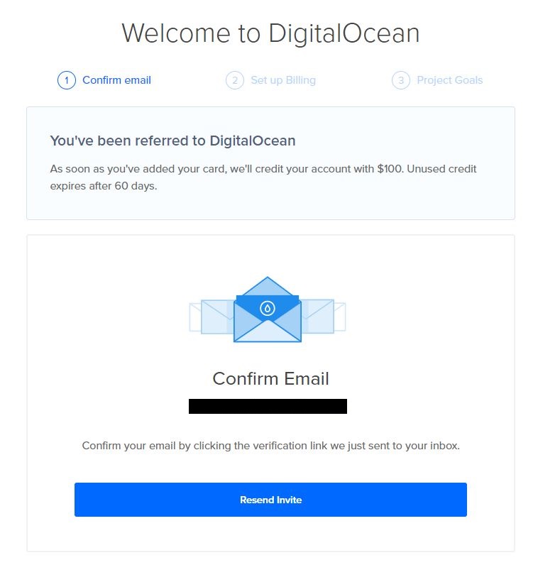 DigitalOcean登録-メールアドレス確認画面